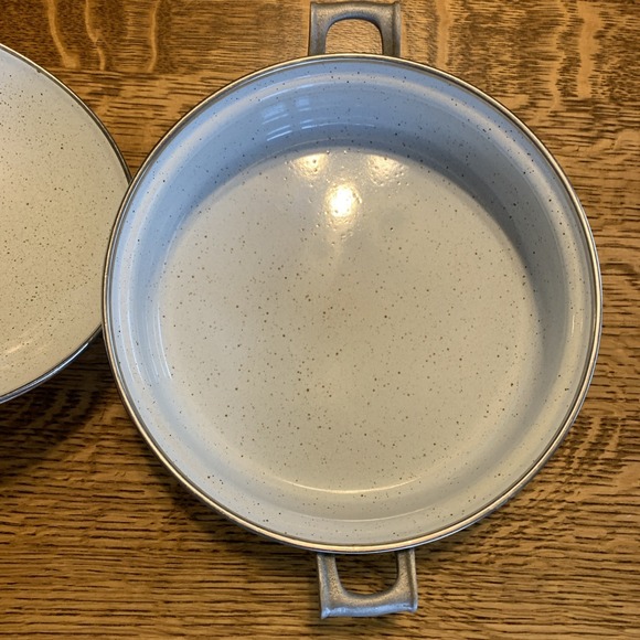 Vintage Asta Germany Enamel Cookware Small Pot 8.5" Diameter Blue Flowers - Picture 3 of 12